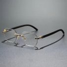 Rimless Square Sunglasses Gold Metal Frame Black Temples Lightweight Unisex