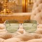 Vintage Double Bridge Oversized Sunglasses Clear Frame Green Lens Women Men UV