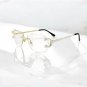 Luxury Rimless Round Diamond Cut Sunglasses Clear Lens Gold Frame High-Quality