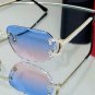 Luxury Rimless Round Cut Sunglasses Blue Pink Gradient Lens Gold Frame Diamond