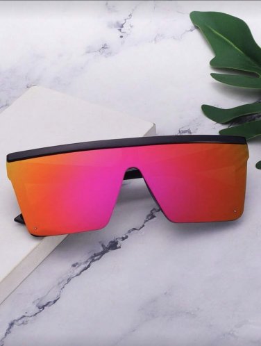 Oversized Shield Sunglasses Purple Mirror Lens Flat Top Unisex Fashion Shades