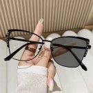 Cat Eye Photochromic Glasses Women Anti Blue Light Metal Frame - Black