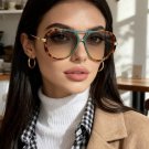 Oversized Tortoise Sunglasses Women Double Beam Metal Frame UV400