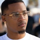 Mens Hip Hop 18k Gold Frame  Rectangle Clear Lens Wood Grain Retro Eye Glasses