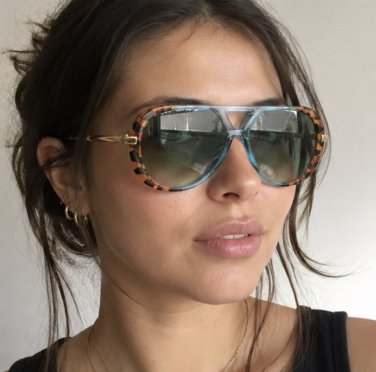 Vintage Y2K Tortoise Frame Blue Tint Sunglasses Retro Oversized Shades