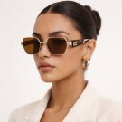 Hexagon Gold Frame Sunglasses Brown Lens Vintage Retro Unisex UV400