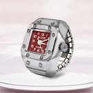Women Men Ring Watch Square Dial Stainless Steel Stretch Band Quartz
