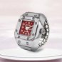 Women Men Ring Watch Square Dial Stainless Steel Stretch Band Quartz