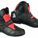 Motorbike Bike Racing Casual Leather Boots Red and Black Waterproof, Armoured
