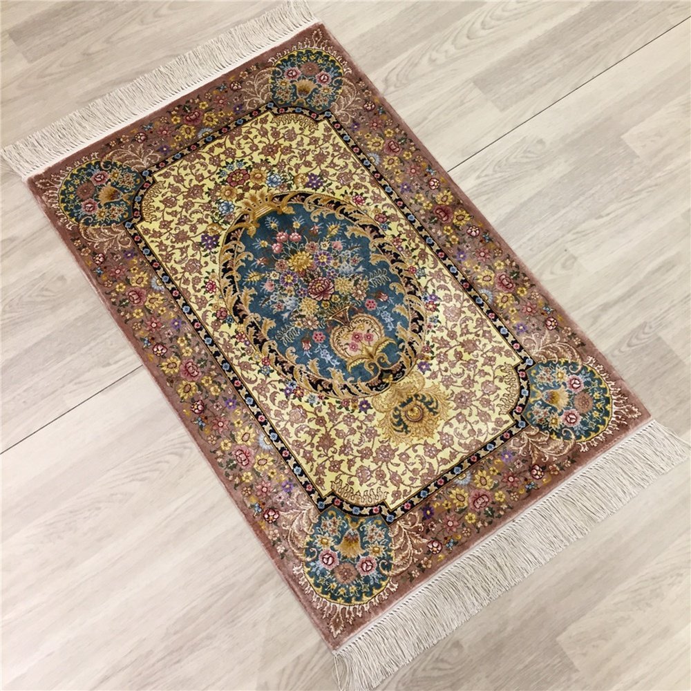 2'x3' Small Persian Rug Hand Knotted Silk Qum Medallion Carpet
