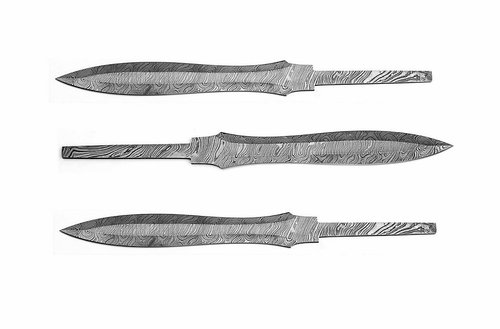 12.0" Jon Miller Lot of 3 Hand Damascus Steel Push Tang Blank