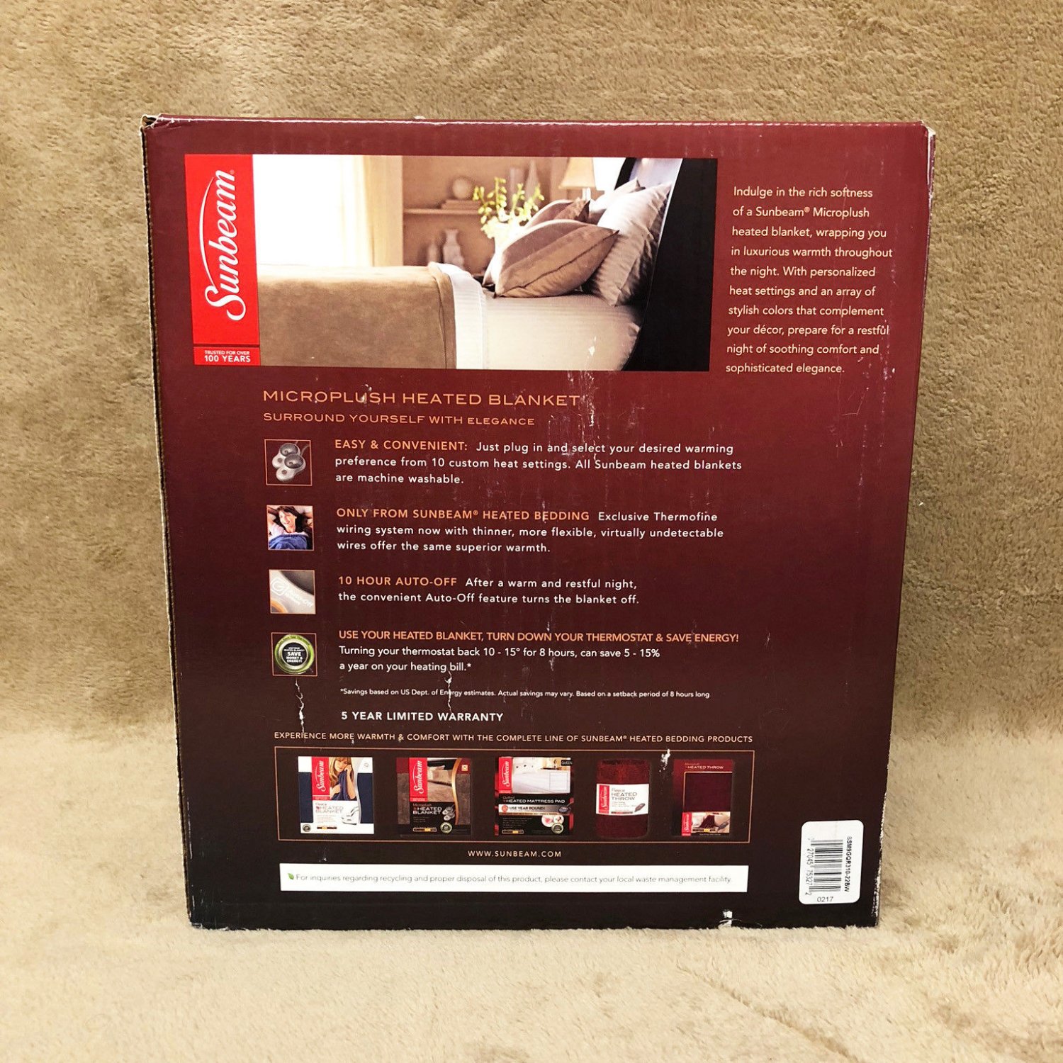 * NEW * Sunbeam Imperial Plush Heated Blanket w/ Dual Controls (Queen) clarkstc