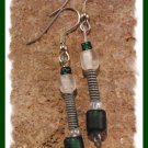 Twisted Metal and Green Earrings