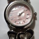 Women's Analog Quartz Watch Pink & Silver face. Silver heart bracelet band.