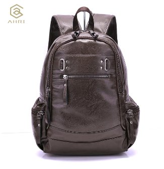 AHRI Backpacks for men Bag PU Black Leather Men's Shoulder Bags