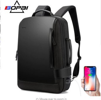 BOPAI Brand Enlarge Backpack USB External Charge 15.6 Inch Laptop
