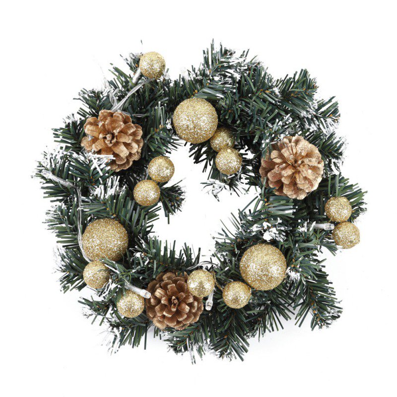 40cm LED Christmas Wreath With Artificial Pine Cones Berries And Flowers