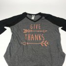 Give Thanks T-shirt  Women's Thanksgiving fall Autumn Gray Size XL
