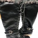 Natural Breeze Duck Boots Lace Up Side Zip Faux Fur Opening Black Womens Size 9