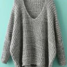 Plunge Neck Batwing Sleeve Dip Hem Oversized Sweater
