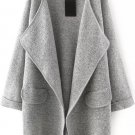 Grey Lapel Long Sleeve Loose Sweater Coat