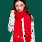 Christmas Pom-Pom Decorated Fringe Hem Scarf