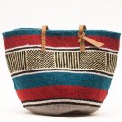 MVUMILIVU Large: Handwoven Blue, Maroon and Yellow Wool Tote Bag