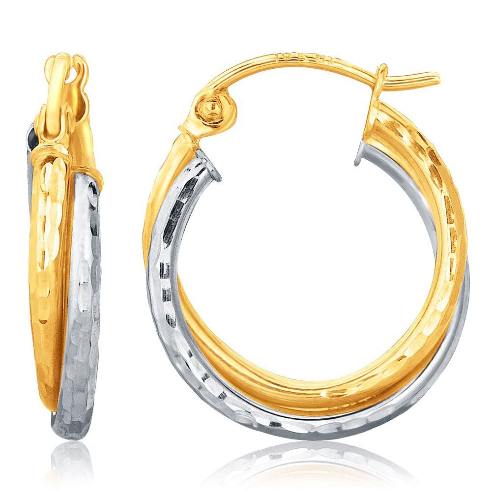 14K Two-Tone Gold Hammered Texture Interlaced Hoop Earrings