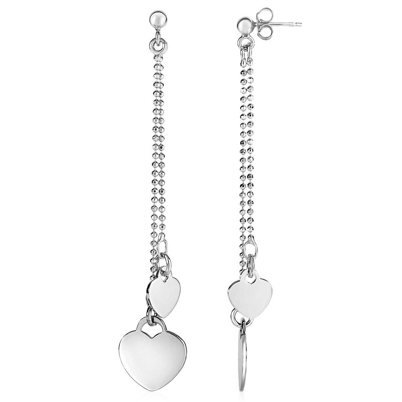 Hamunaptra Heart 3" Drop Earrings Sterling Silver with pushbacks
