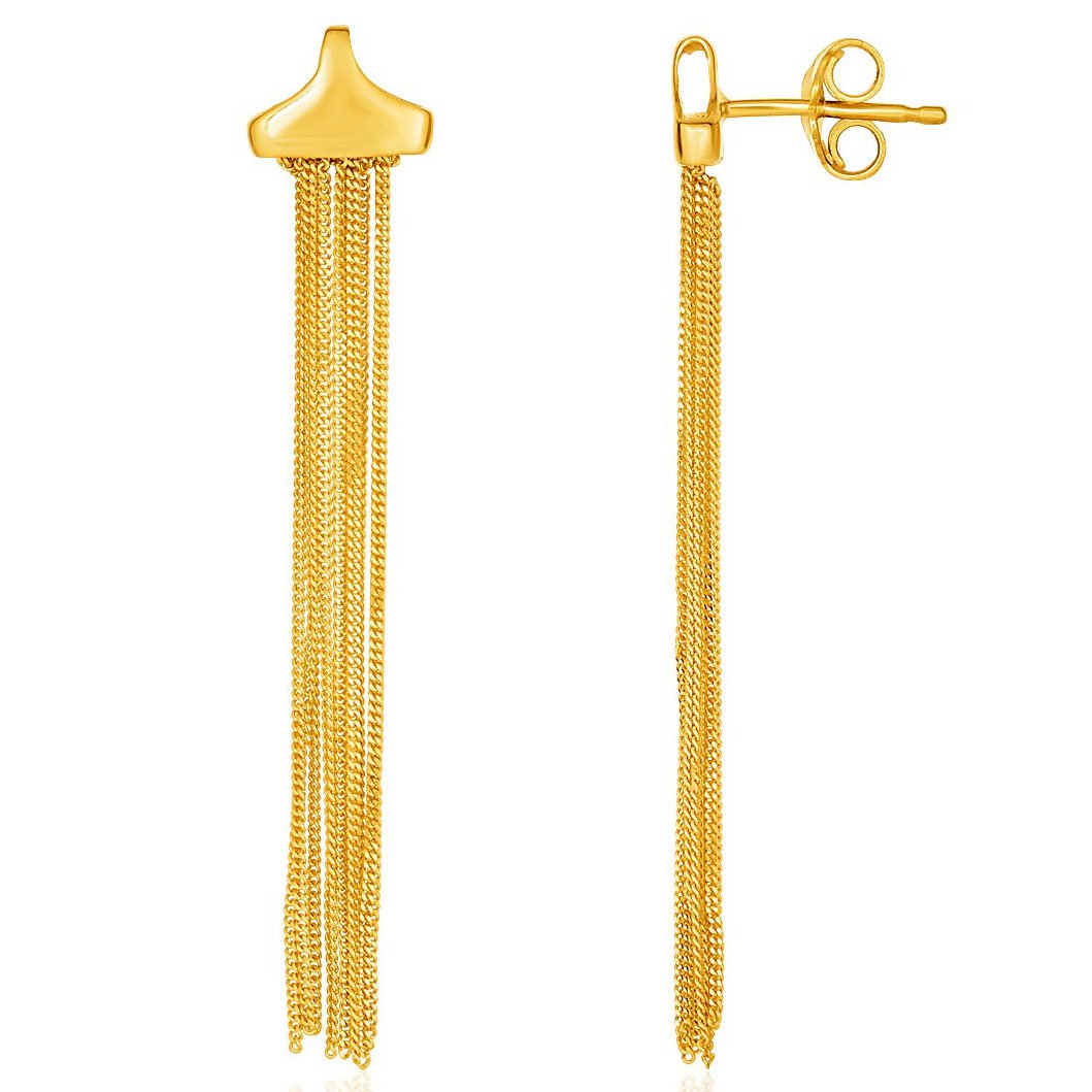 14K Yellow Gold Multi-Strand Drop Curb Chain Post Earrings