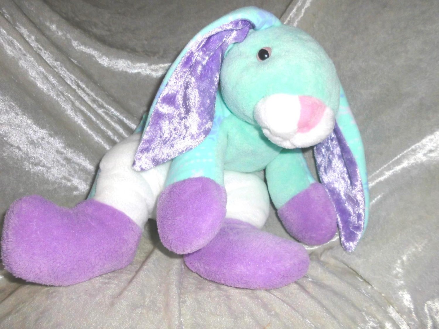 Handmade AQUA BUNNY Floppy Rabbit lop soft toy mint Unique Nursery Decor stuffed animal winter gift