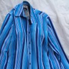 Vintage Joanna Womens Shirt Top Size Medium Blue Stripes Button Up V-Neck 42