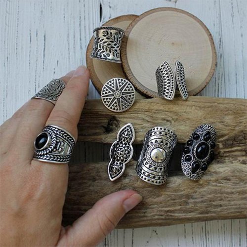 New Bohemia Vintage Boho Jewelry Rings Mixed Lot Tibetan Silver Plated Ring 8pcs/Lot
