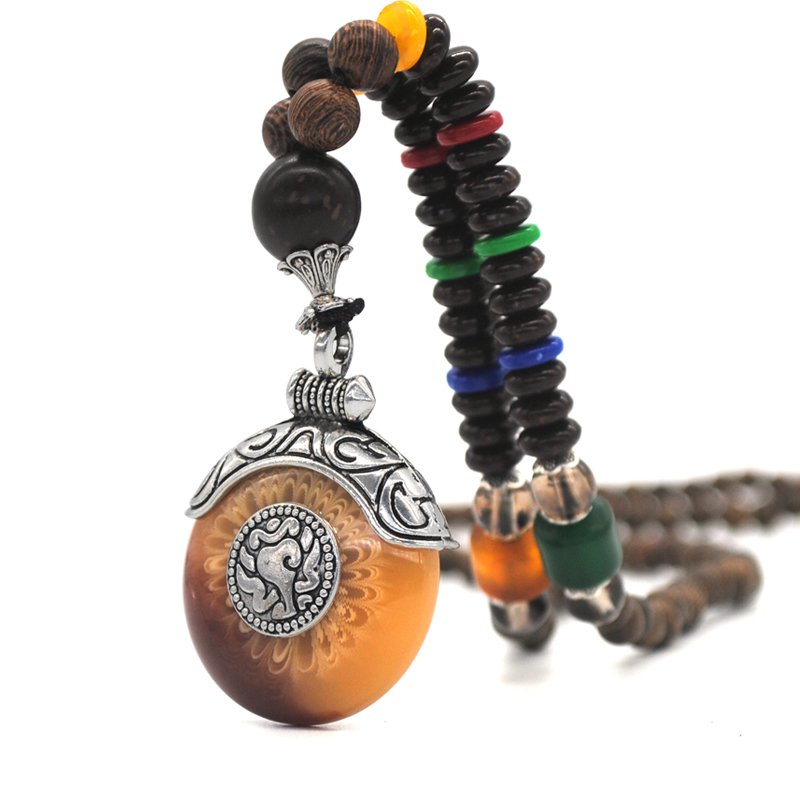 New Ethnic Tibetan Silver Pendant Necklace Handmade Nepal Wood Beaded Necklace Gifts Jewelry