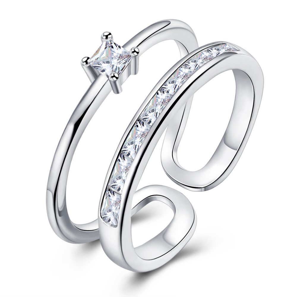 Lovely Ladies 2 Layers Ring Silver Plated Open Rings For Women With Top Quality Cubic Zirconia Stone