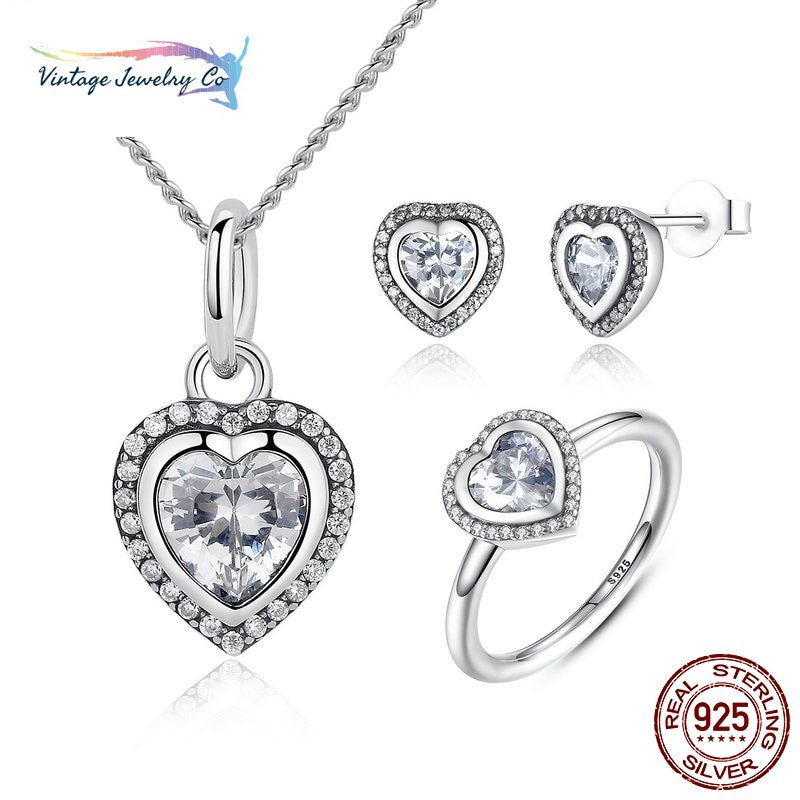 925 Sterling Silver Jewelry Set Sparkling Love Heart Jewelry Sets