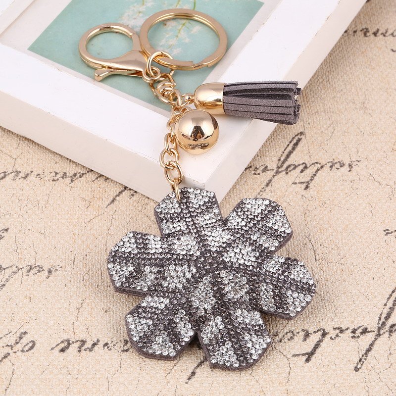 New Fashion Women Casual Pu Leather Tassel Snow Flower Key chain
