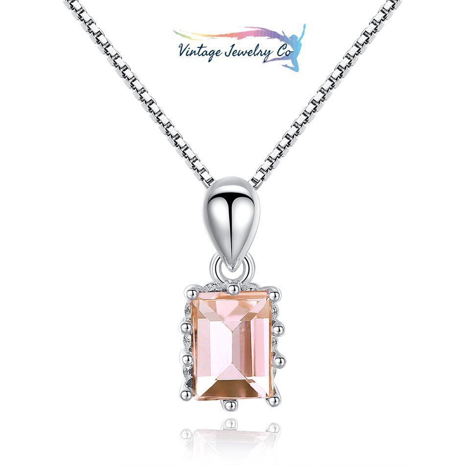 Square Cubic Zirconia Champagne Necklaces 925 Sterling Silver