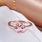 Meow Star Cat Paw Rose Crystal Ring Sterling Silver Cat Statement Ring for Cat Lovers