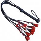 Black and Red Genuine Leather Rose Tip Flogger by Sade Fantasy