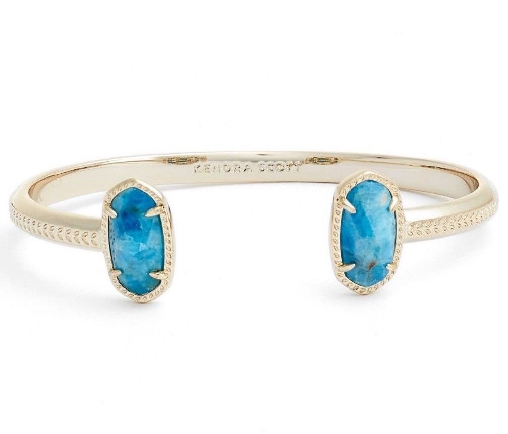 NEW $65 Kendra Scott Elton Silver Cuff Bracelet Aqua Blue Apatite