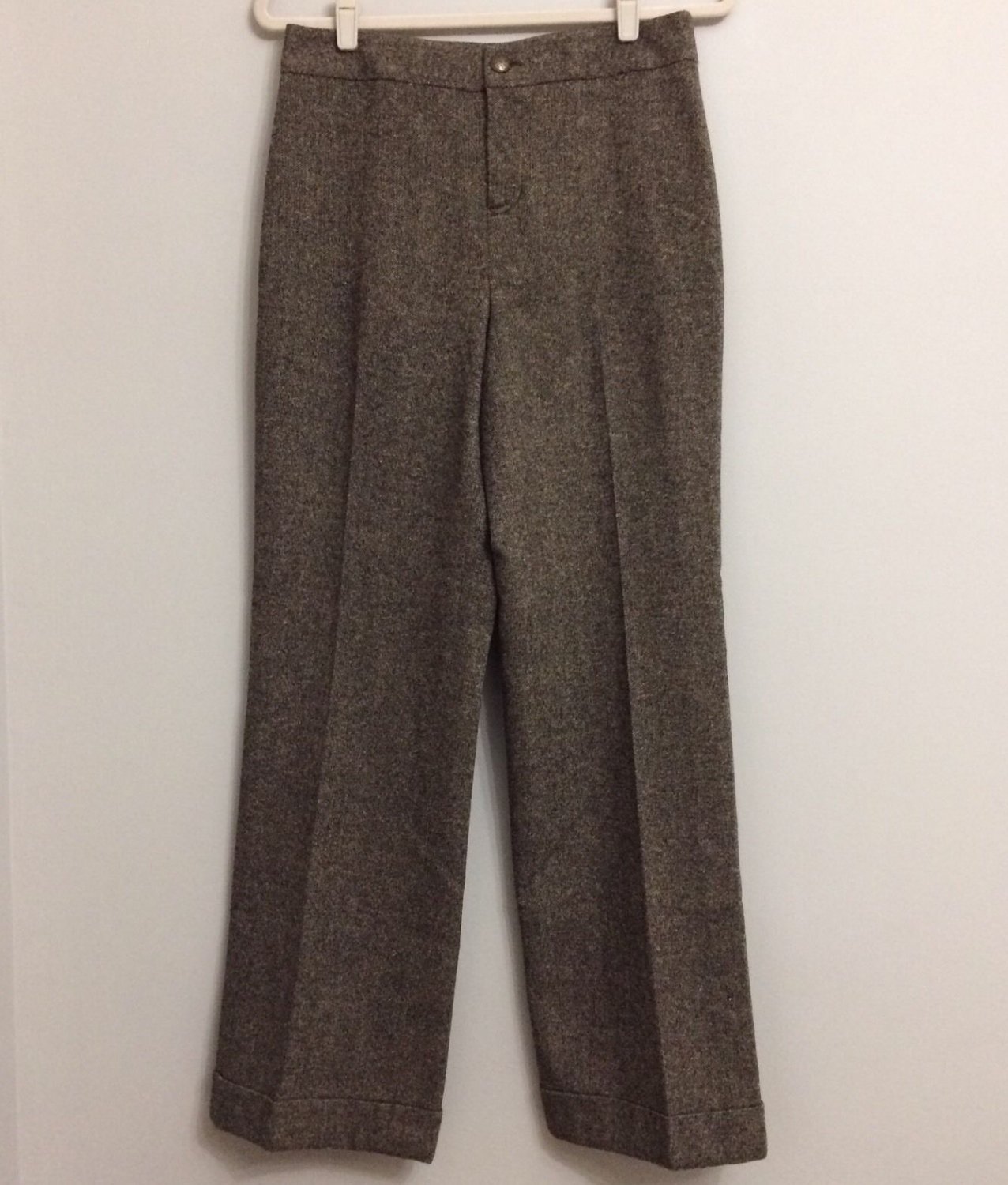 USED Kate Hill Casual 6 Brown Speckled Wool Dress Pants Straight Leg Cuffed