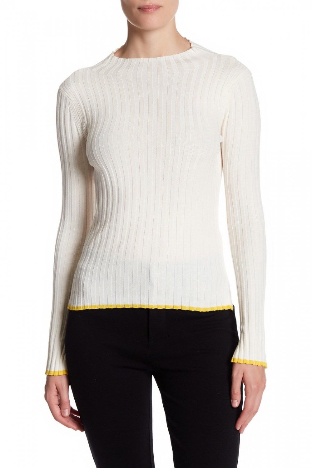 New 48 Topshop Sz 10 Trimmed Ribbed Knit Ivory Pullover Sweater Mock