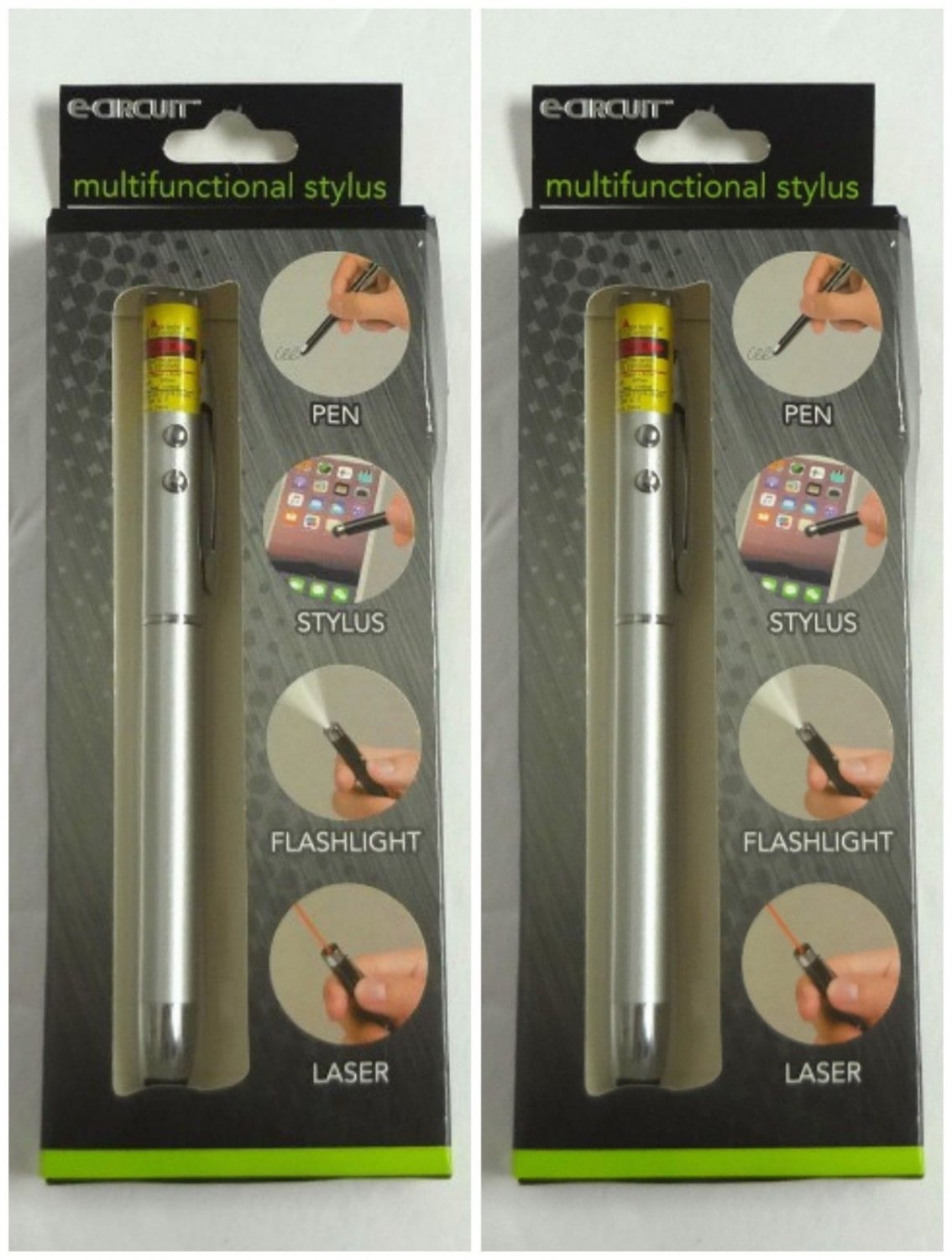 2-Pack 4 Function Screen Stylus, Laser, Pen, LED Flashlight - iPad Phone Tablet