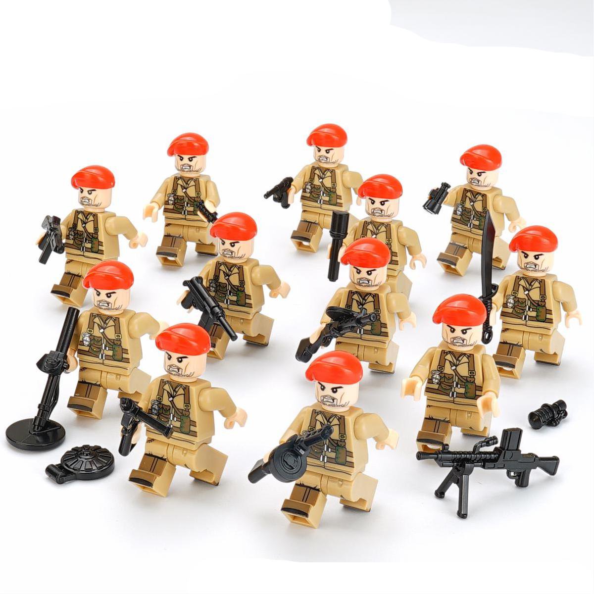 12pcs British Troops Beret Minifigures Lego Compatible WW2 Soldier Sets