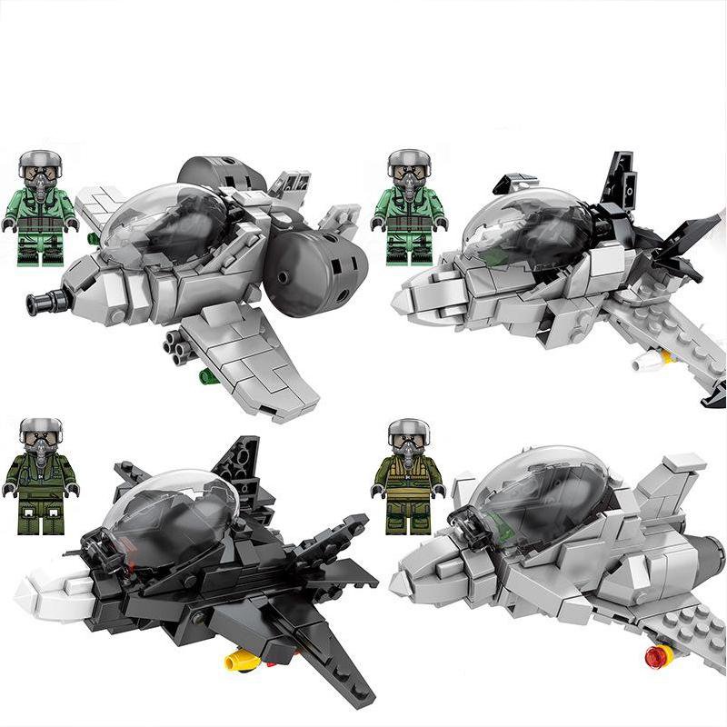 4pcs Mini Fighter Plane pilot Minifigures Lego Compatible Military airplane Sets
