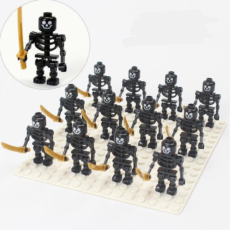 12Pcs Black Skull knight corps Minifigures Lego Compatible Middle ages Set