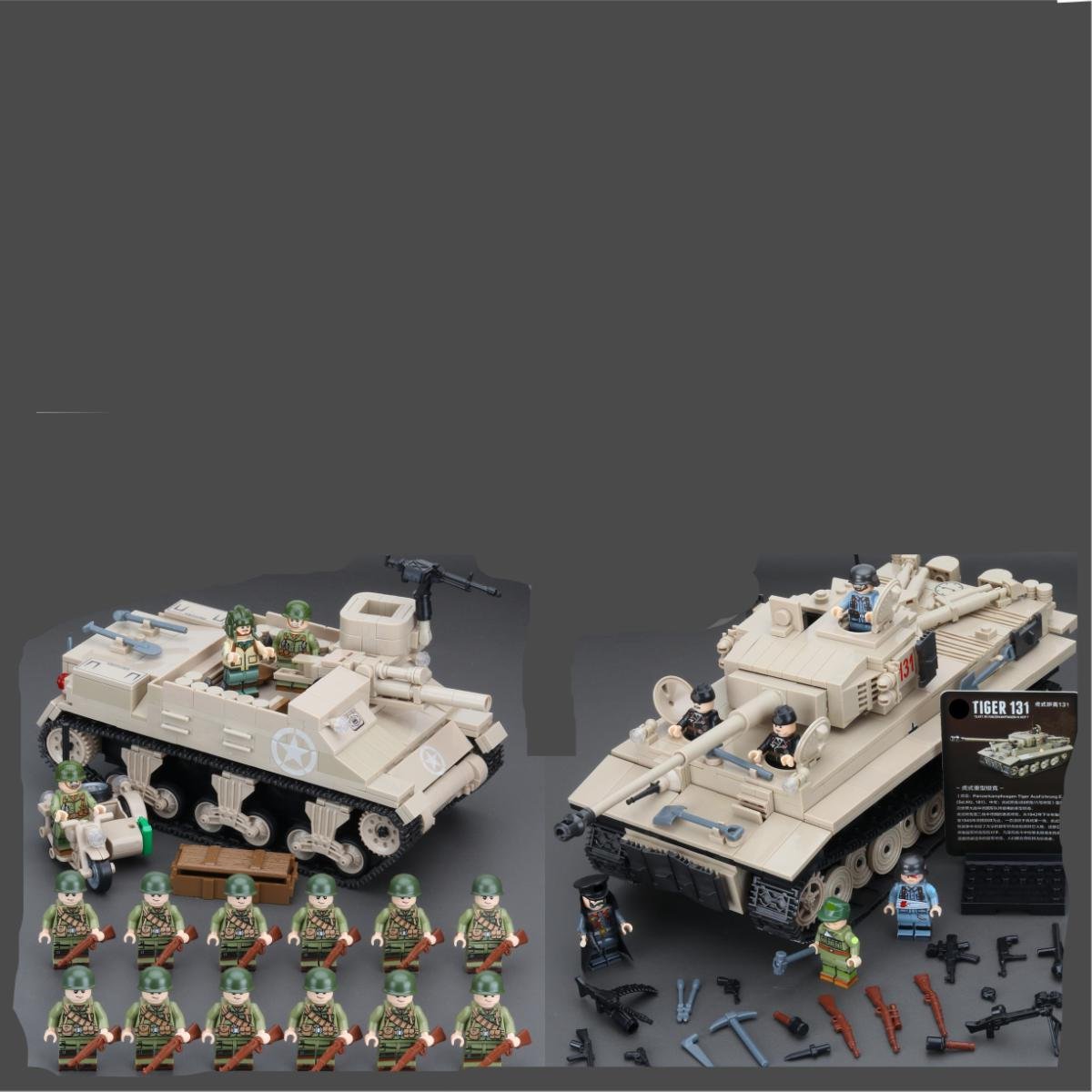 America M7 Priest Commando VS Tiger I Tank Minifigures Lego Compatible WW2 Tank