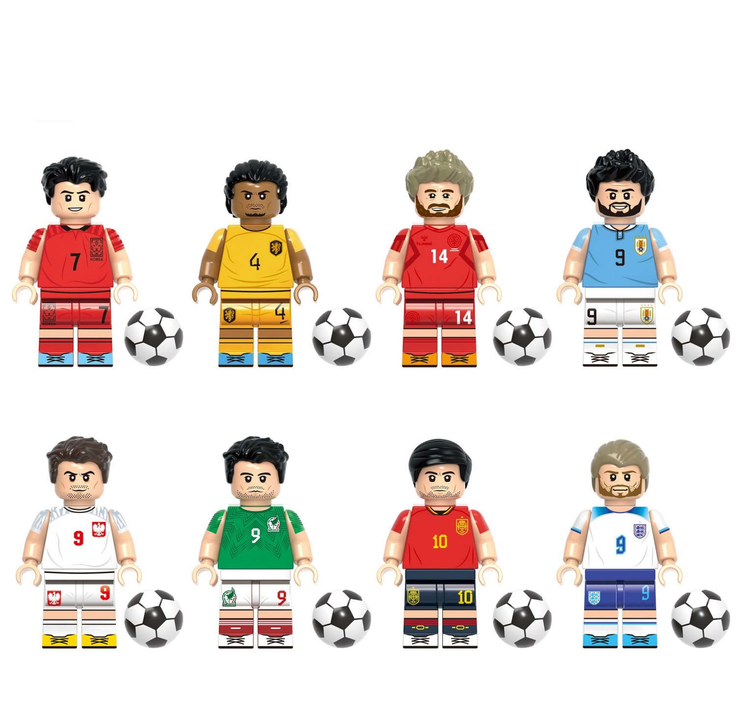 Kane Virgil Raul Suarez Pedri Minifigures Lego Compatible World Cup 22nd Football Edition Set