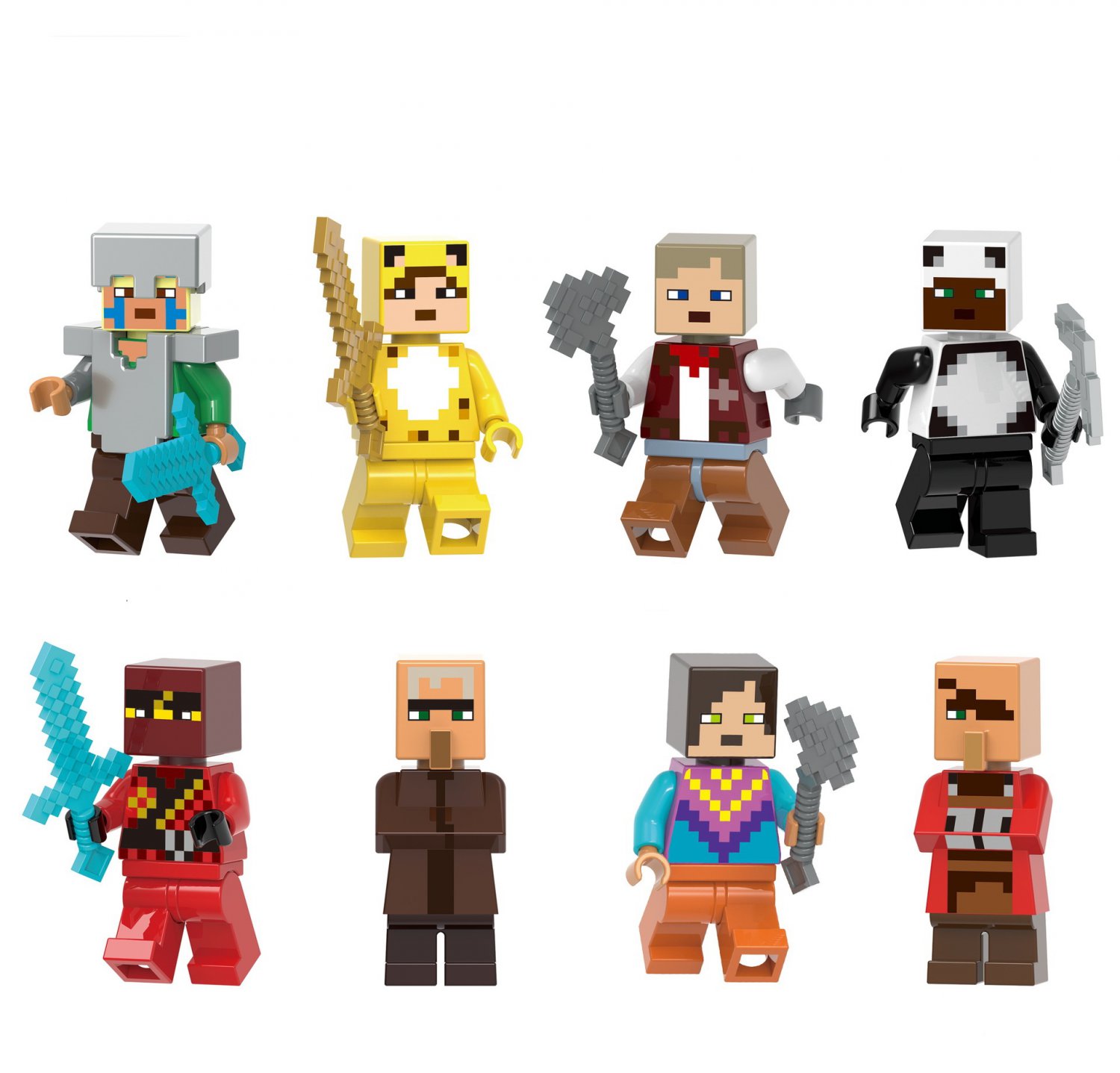 Ocelot Explorer Panda Kai Villager Minifigures Toy Set